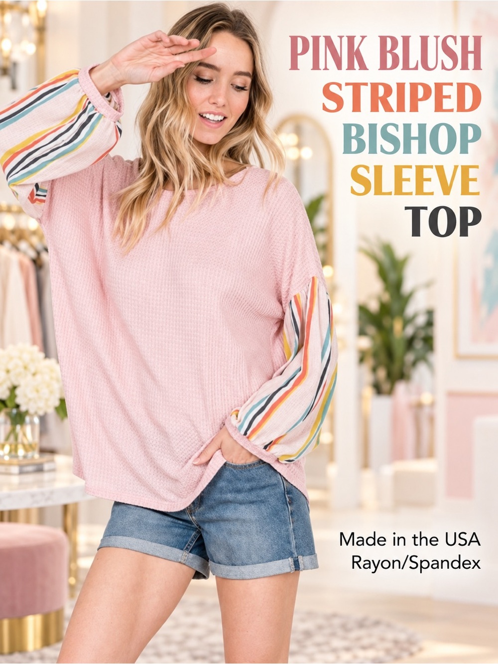 Bishop Sleeve Top with Stripes on Arms NEW